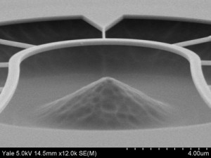 1.0 micron silicon dioxide film etched with Buffer HF Improved for 30 minutes at 25 oC. Courtesy of Yale University